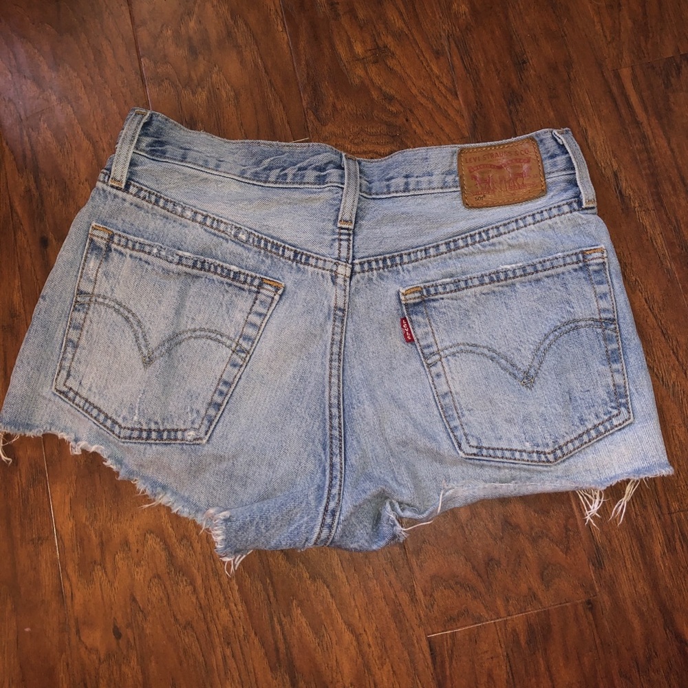 Levi High Waisted Distressed Denim Shorts